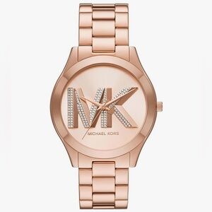 Michael Kors Slim Runway Three-Hand Rose Gold-Tone Stainless Steel Watch- NWT
